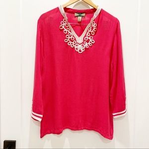 525 America Pink Long Sleeve White Ribbon Blouse